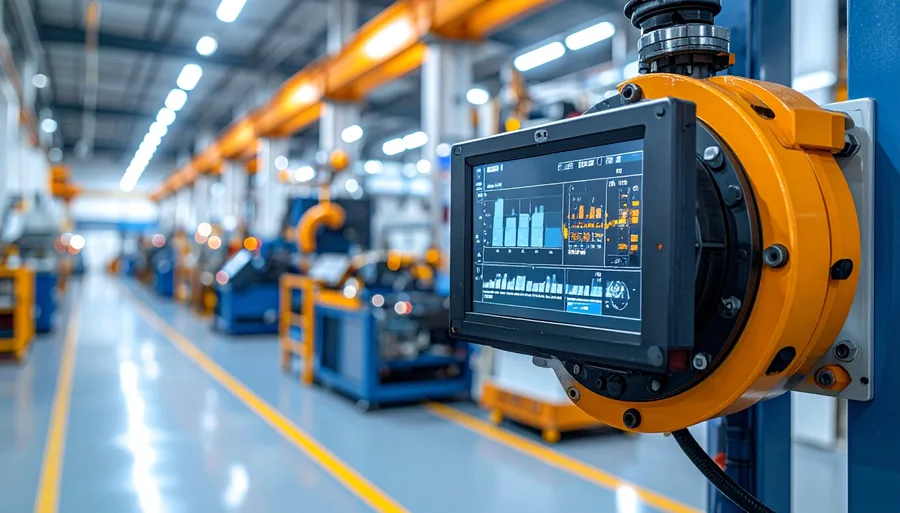 Industrial sensor with data display mounted in a German manufacturing plant